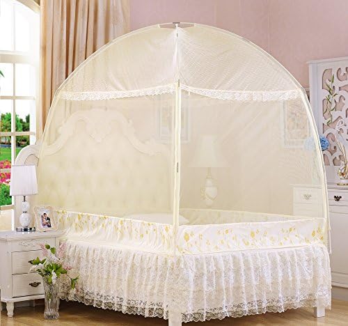WENZHANG Mongolian yurt net,U-shaped three-door mosquito net,Baby bed net Princess bed canopy keeps away insects &amp; flies Ultra large mosquito net-yellow