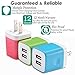 USB Wall Charger, BEST4ONE 2.1A/5V 10.5W Dual Port USB Charger AC Adapter Plug Compatible with iPhone XS/Max / MR X /8/7/6 Plus, iPad, Kindle, Moto G X, Huawei, Cell Phone (3-Pack) (Blue,Pink,Green)