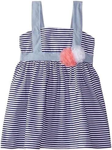 Pinky Pink Little Girls' Printed Poplin Sundress, Navy Stripe, 5
