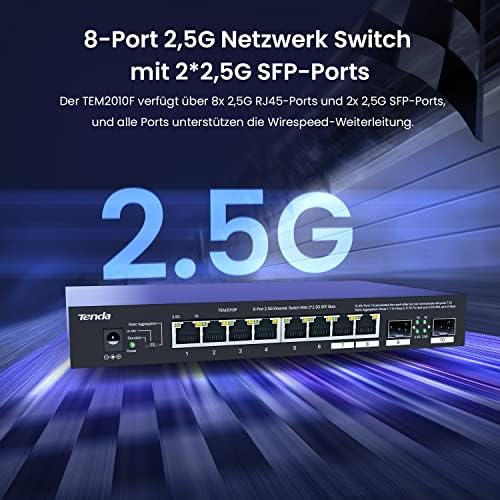 2.5 Gbit Switch 8-Port Unmanaged 2.5G Netzwerk Switch mit 2 SFP-Ports (VLAN, Statische Aggregation, Plug & Play, Desktop-/Wandmontage, Metallgehäuse)(TEM2010F)