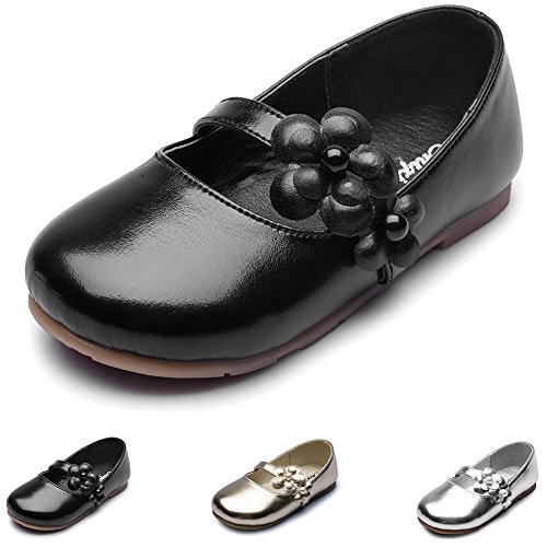 Maxu Shinning Flower Slip on Mary Jane for Girls,Black,Toddler,8.5M