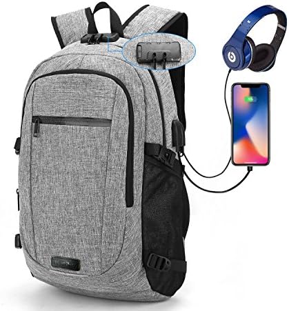 Laptop Backpack Business Travel Computer,BackpackCollege School Bookbag Student Book Bag W/USB Charging &amp; Headphone Port Fits Up to 15.6" Grey