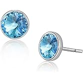 Round Austrian Crystal Stud Earrings for Women Fashion 925 Sterling Silver Hypoallergenic Jewelry