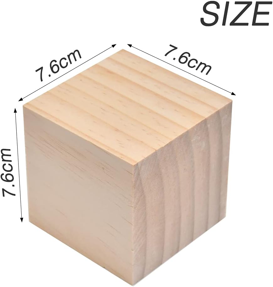 3 Inch Wooden Cubes, 6-Pack Unfinished Wood Blocks for Wood Crafts, Small Wooden Cubes, Wood Square Blocks, Great for Baby Showers, Puzzle Making, Crafts, and DIY Projects