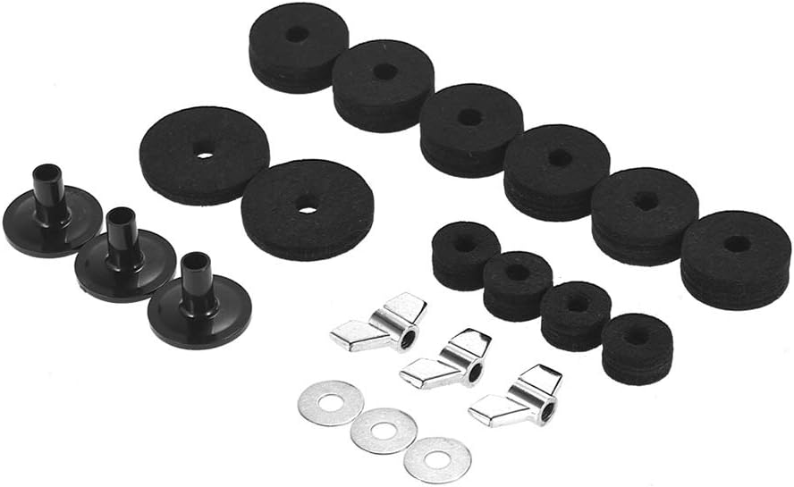 Pack of 21 PCS Drumset Kit, Accessories Cymbal Stand Felts Hi-Hat Clutch Felts Hi Hat Cup Felts Cymbal Wing Nuts Cymbal Sleeves and Metal Gaskets Replacement (Black)