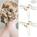 SUMAJU Gold Wedding Hair Pins, 2 Pack of Crystal Rhinestone Hair Pins for Wedding Bride Hair Jewelry Bridal Hair Accessories Gold