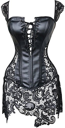 Kiwi-rata Women's Fashion Faux Leather Bustier Corset Lace Skirt 6X-Large Black