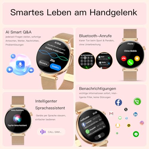2026 Smartwatch Women's ECG/Blood Pressure, 1.32 Inch AOD Health Watch AI Dial & AI Smart Q&A, Bluetooth Calls/Sleep/Pulse/HRV/SpO₂/BMI/Stress/Menstrual Cycle, 100+ Sports Modes, Small, Round Fitness