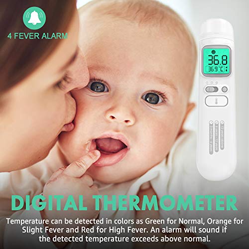 【2019 New Version】Forehead Thermometer for Fever with Ear Function - Instant Accurate Reading with Fever Alarm, 40 Sets of Memory, Forehead Thermometer for Kids and Adult, Pouch and Batteries Included