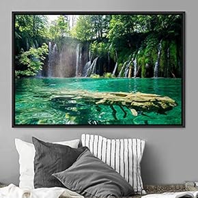 signwin Framed Canvas Wall Art Forest Waterfalls Group...