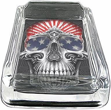 Sunglasses Biker Skull Have Fun Gifts Glass Square Ashtray for outdoor With Four Places To Drop Your Cigarette-Thick And Transparent Glass Tray Biker Gift for men and women