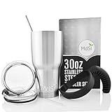 MdSiY Insulated Coffee Mug Set - 30 Oz Stainless Steel Tumbler with Straw, Spill Proof Lids, Cleaner Brush and Amazing Handle - Fits Yeti Coffee Travel Mug, Rtic, Ozark Trail, and More