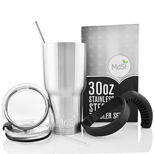 MdSiY Insulated Coffee Mug Set - 30 Oz Stainless Steel Tumbler with Straw, Spill Proof Lids, Cleaner Brush and Amazing Handle - Fits Yeti Coffee Travel Mug, Rtic, Ozark Trail, and More