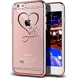 iPhone 7 Case,Double-Lin Mini Love Heart Glitter Bling Crystal Rhinestone Diamonds Clear Rubber Plating Frame TPU Soft Silicone Bumper Case Cover for iPhone 7 Rose