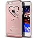 iPhone 7 Case,Double-Lin Mini Love Heart Glitter Bling Crystal Rhinestone Diamonds Clear Rubber Plating Frame TPU Soft Silicone Bumper Case Cover for iPhone 7 Rose