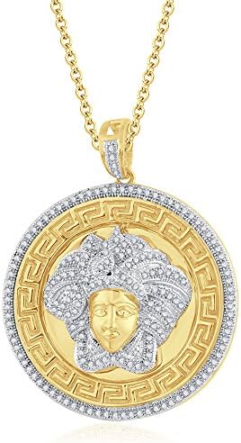 Smjewels 14K Yellow Gold Over 1.25 Ct Round D/VVS1 Diamond Versa Pendant 18" Chain 925 Silver