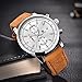 FOVICN Men's  Fashion Business Quartz Watch with Brown Leather Strap Chronograph Waterproof Date Display Analog Sport Wrist Watches, White