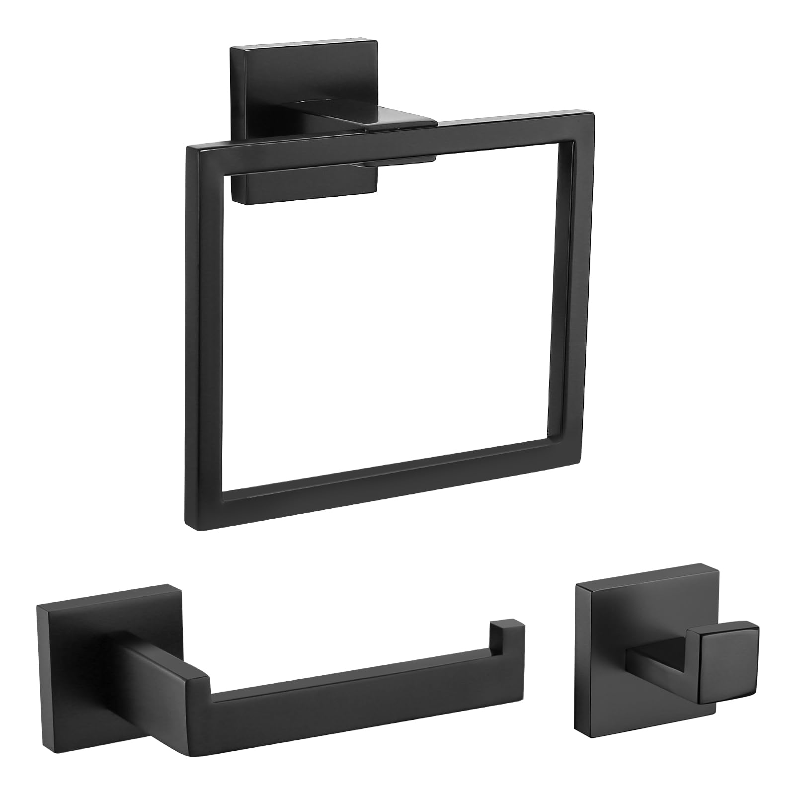 TURS 3 Pieces Towel Ring Contemporary with a hand towel ring, a toilet paper holder Style Stainless Steel 304 (Matte Black Finish)