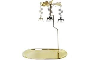 kingnero Carousel Candle Rotary Candle Holder Spinning Candleholder Windmill Rotating Tealight Candlestick for Home Decoration (Round Tray)