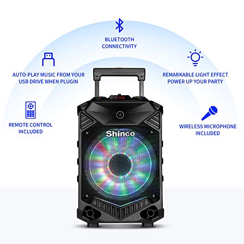 Shinco Bluetooth Karaoke Speaker, 12inch Subwoofer PA System, Portable