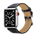 Marge Plus Compatible with Apple Watch Band 42mm 44mm, Genuine Leather Replacement Band Compatible with Apple Watch Series 4 5 (44mm) Series 3 2 1 (42mm) Sport and Edition,Black