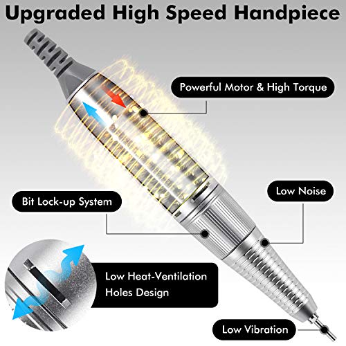 Nail Drill for Acrylic Nails - Electric Nail Drill 30000RPM Electric Nail File Professional Nail Drill Machine Portable Nail File Machine to Remove Gel Polish Nail Gel with Nail Drill Bits Foot Pedal