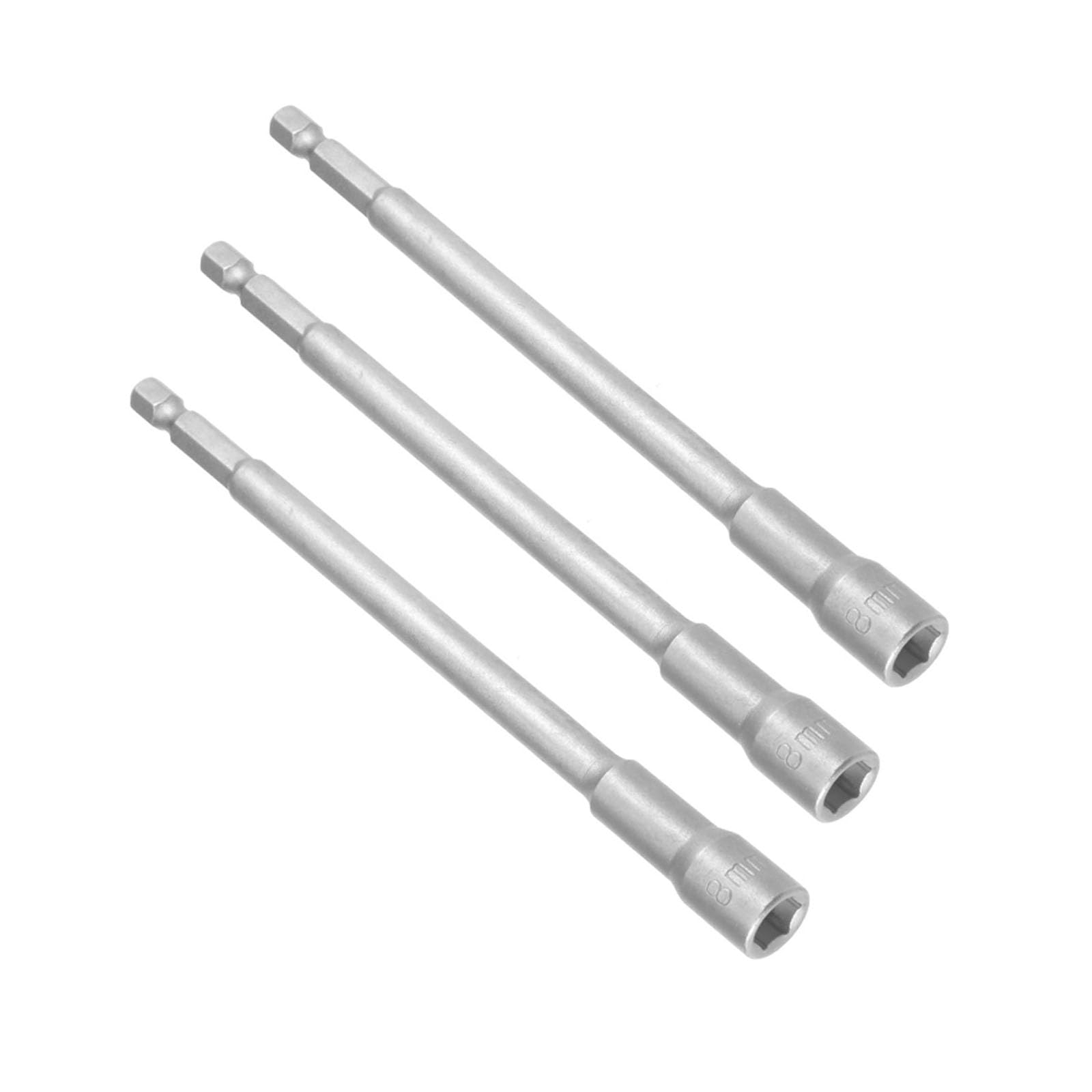 TOP-VIGOR 3Pcs 8mm Nut Setter Driver Drill Bit Set, 1/4 inch Hex Shank Quick Change, 150mm Length Metric Nut Driver Set for Woodworking, Auto Repairing, Machine Maintenance, Furnitures