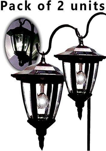 Brilliant & Mo Set of 2 Black Vintage Shepherd Hook Lantern Solar Lantern Outdoor Light