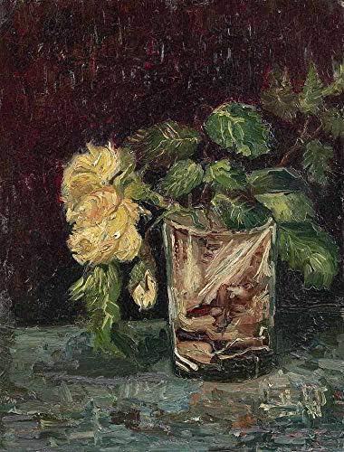 JH Lacrocon Van Gogh - Glass with Roses Canvas Wall Art Rolled 50X65 cm (Approx. 20X26 inch) - Still Life Paintings Reproductions Prints