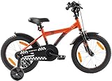 Bicicleta para niños 16 pulgadas (16') PROMETHEUS® bicicleta para niños - color naranja y negro con freno de contrapedal, incluye ruedas de apoyo (aluminio) para sentirse seguro manejando y no tener preocupaciones, apartir de 5 años | Edición BMX
