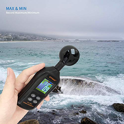 BDMETER Digital LCD Anemometer Wind Speed Meter, Temperature Air Flow Velocity Measurement Thermometer with Backlight for Windsurfing Kite Flying Sailing Surfing Fishing