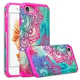 IPhone 7 Case, iPhone 7 [Shock Absorption/Impact Resistant] Hybrid Dual Layer Armor Defender Protective Case Cover for iPhone 7, (Teal Flower)