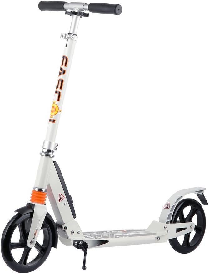 Fascol Adult Folding Scooter Big Wheel Commuter Scooter with Brake Maximum load 100 kg, White