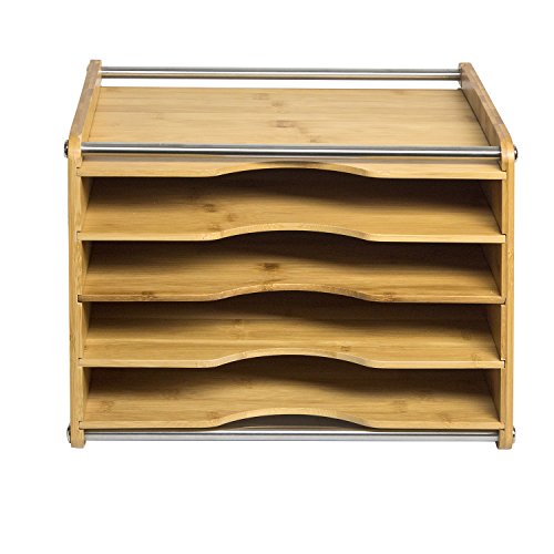 JackCubeDesign 5 Tier Bamboo Office Document File Organizer Desktop Mail Letter A4 Paper Sorter Tray Cabinet Holder Storage Box with Stainless Steel Protection(14 X 10.6 X 10.9) - :MK388A