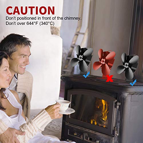 YoTek Heat Powered Stove Fan, 40°C Quick Start Fireplace Fan, Heat Driven Eco Fan with 4 Blades for Wood/Log Burner/Fireplace, Quieter and Efficient Small Wood Stove Fan(Black) [Energy Class A +++]