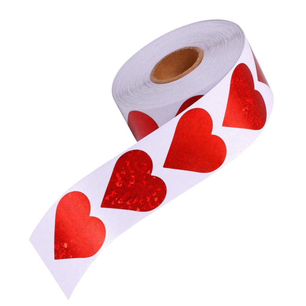WINOMO 500pcs Red Heart Sticker Roll Glitter Heart Stickers Valentines Love Decorative Decal Red Heart Scrapbook Envelope Sealing Decals for Valentines Day Decorations Accessories