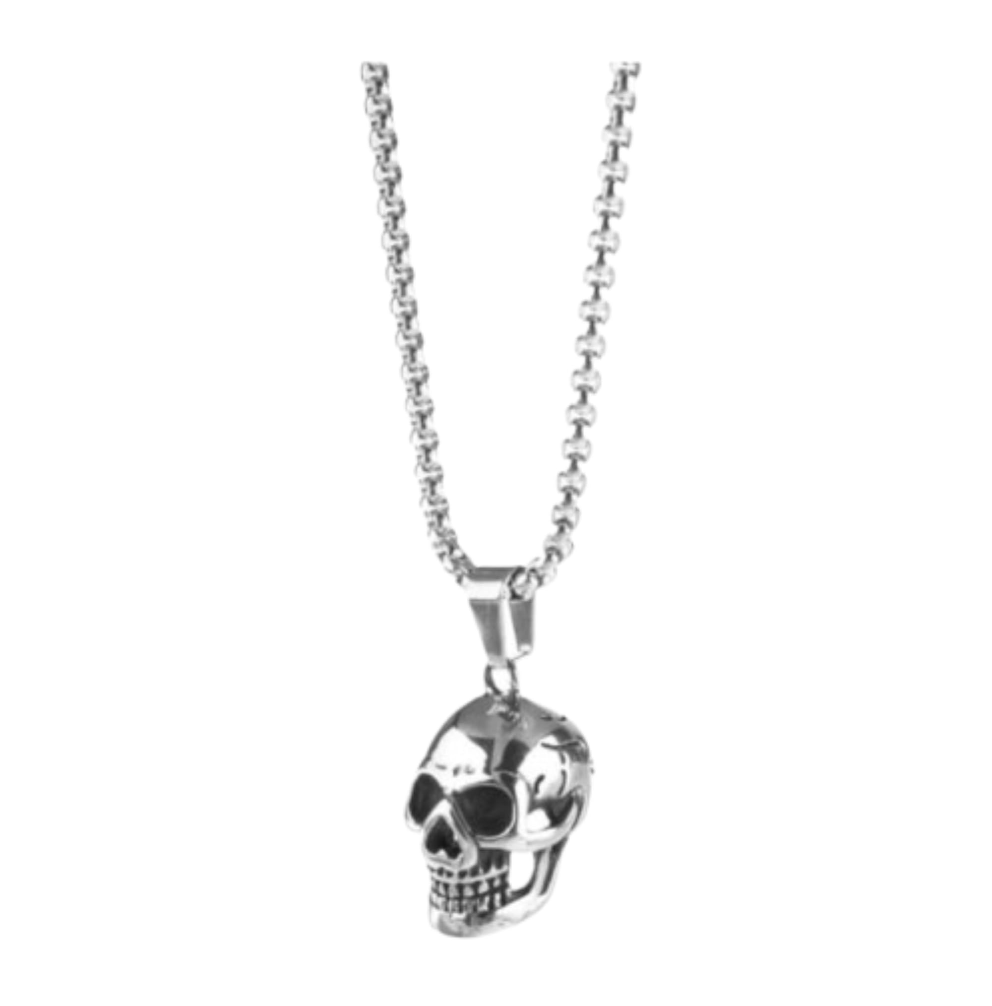 CrownOfRibbons Halloween Skull Necklace, Punk Rock Unisex Stainless Steel Necklace Pendant for Him or Her