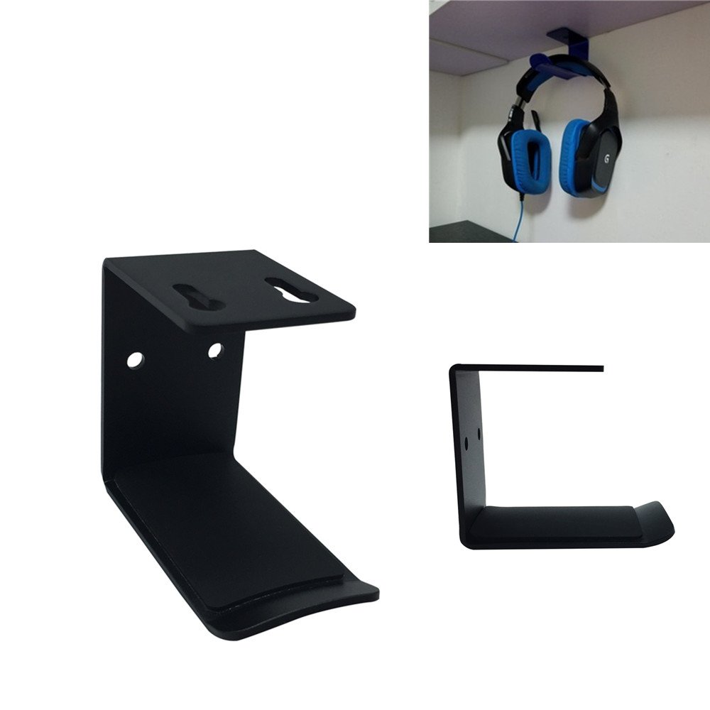 MeetRade Headset Headphone Hanger Hook Underdesk Wall Sticker On Earphone Stander for Home Office (Under Desk Black)