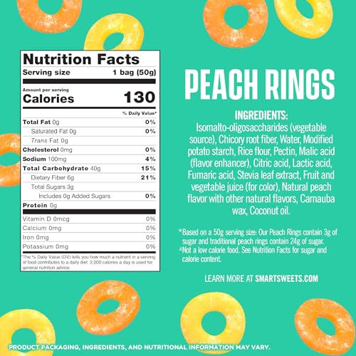 SMART SWEETS, PEACH RINGS, 1.8 OUNCE