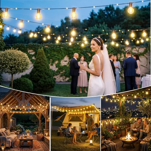 Outdoor Solar String Lights, 12M/39.4Ft Solar String Lights with 14+1 G40 Bulbs and 26 LED Beads, 19 Modes Waterproof IP44 Outdoor String Lights for Garden, Terrace, Wedding, Party