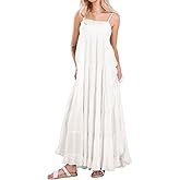 CHARTOU Women Boho Long Flowy Dress Casual Tiered Maxi Dress Spaghetti Strap Sleeveless Dress Beach Swing Sundress
