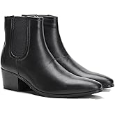 Harssidanzar Chelsea Ankle Boots For Men,Heel Retro Walking Motorcycle Dress Boots KM305US