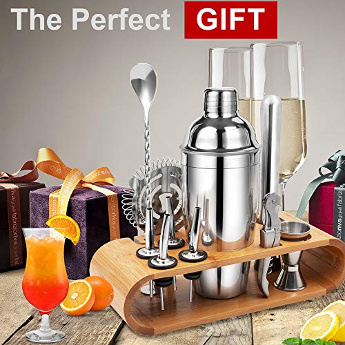 Cocktail Set, Edelstahl Cocktail Shaker Bar Set, 12 Stück Cocktailmixer Set mit Holzständer, Messbecher und Bar Löffel, 750ml Shaker Cocktail Set für Zuhause oder die Bar – Bild 8