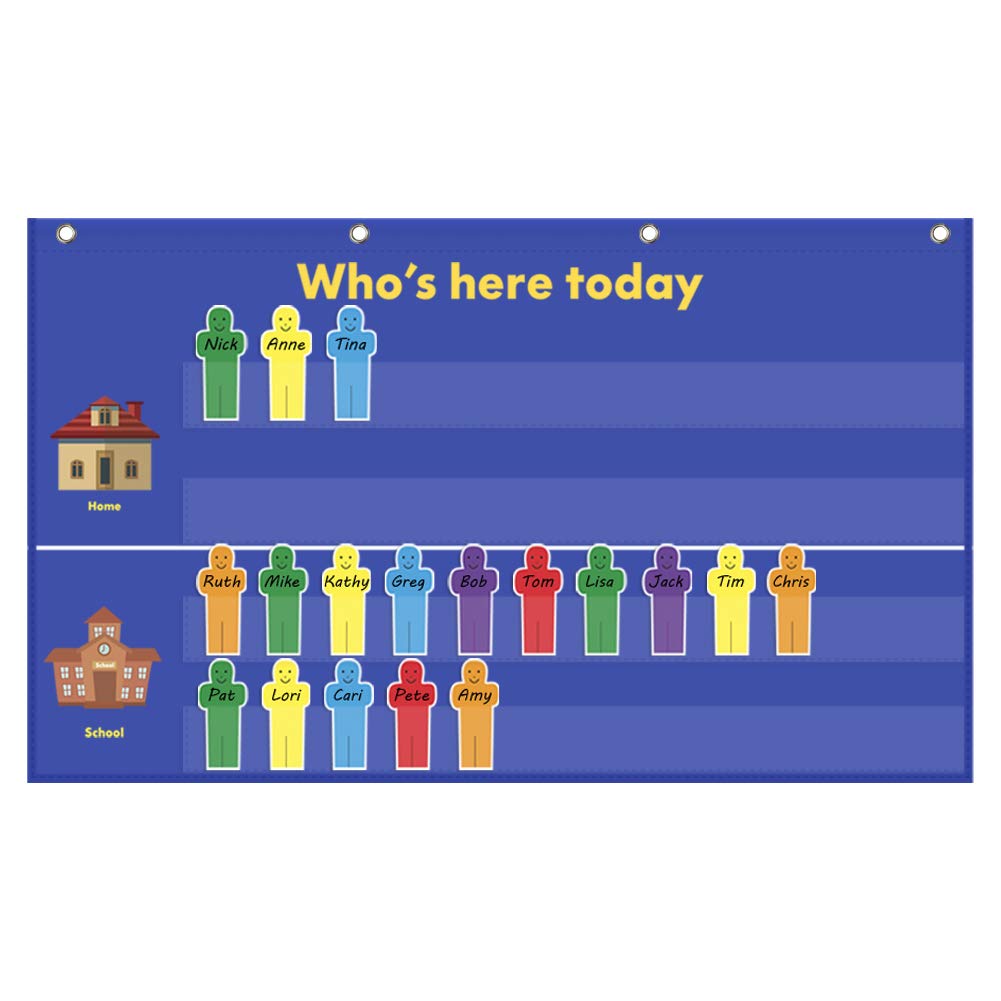 Photo 1 of AUVCAS Classroom Attendance Chart Helping Hands Pocket Chart for Preschool Sunday School Kindergarten Daycare,36 People Cards Included
