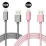 Lightning Cable 10 ft , IVVO 2 Pack Nylon Braided Durable USB Sync and Charging Cable for Apple iPhone 6s/6/5s/5/SE, iPad Pro, iPad Air, iPad Mini (Gray+Rose Golden)