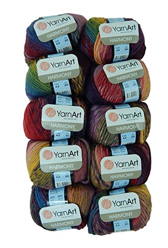 Bulk Buy Yarn Art Harmony 10-Ball Lot Medium #4 Worsted Wool Acrylic Blend (Harmony A6)