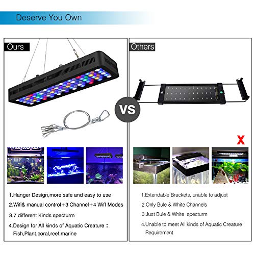 Lightimetunnel WiFi LED Aquarium Light, 165W WiFi Plus Dimmable Full Spectrum Fish Tank Light with Four Channels for Freshwater Saltwater Marine Tanks LPS/SPS - Thumbnail 5