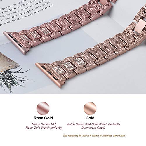 hooroor Bling Bands Compatible Apple Watch Band 42mm 44mm iWatch Series 4 3 2 1 for Women Men, Diamond Rhinestone Stainless Steel Metal Replacement Accessories Wristband Strap, Gold - Thumbnail 3