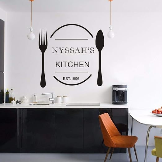 Wukongsun Nombre Personalizado Etiqueta De La Pared De La Cocina Cuchara Tenedor Vinilo Ventana Cartel Personalizado Estimacion Etiqueta De La Pared De La Cocina Vintage Negro 57x55cm Amazon Es Hogar