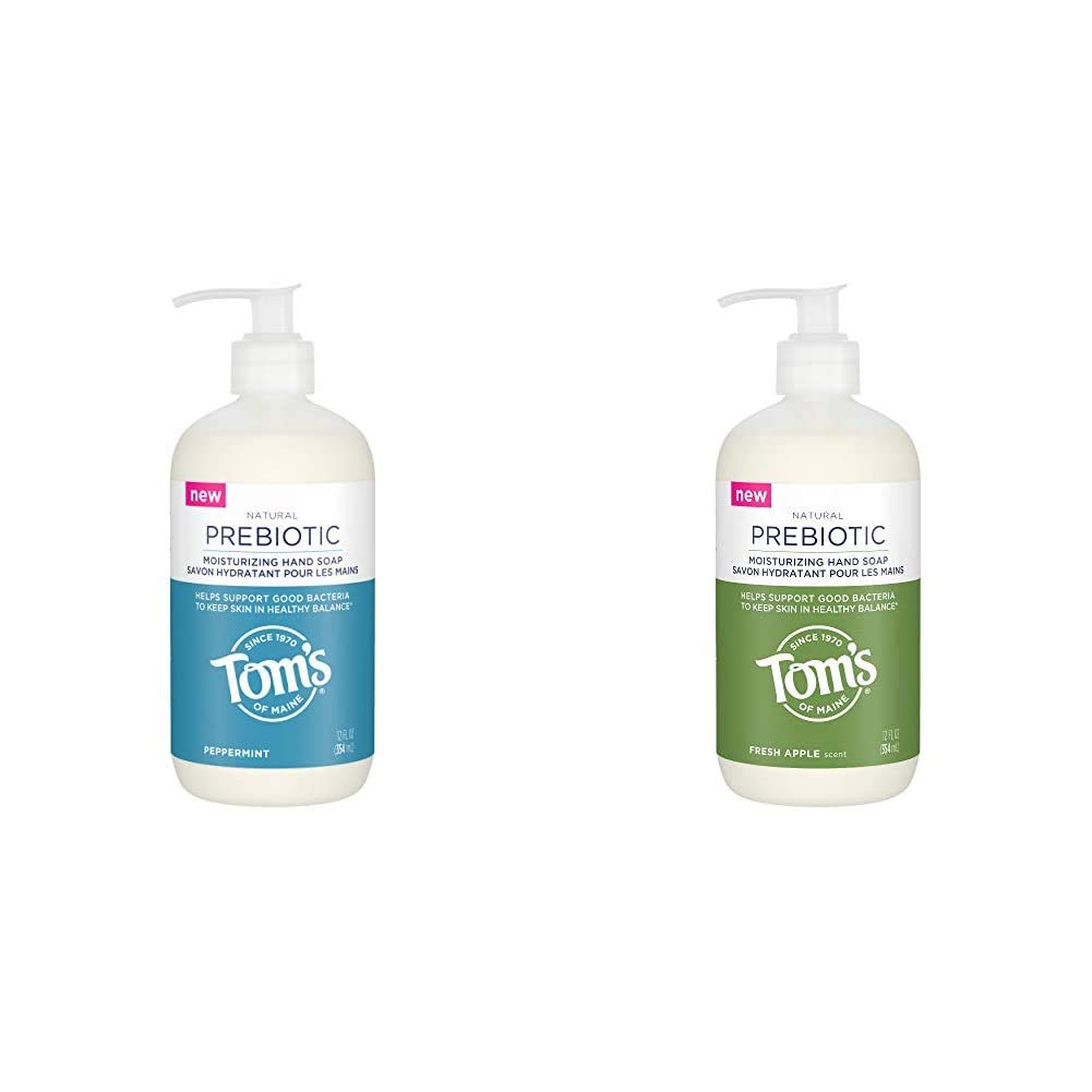 Tom's of Maine Prebiotic Moisturizing Natural Liquid Hand Soap, Peppermint, 12 oz. with Tom's of Maine Prebiotic Moisturizing Natural Liquid Hand Soap, Fresh Apple, 12 oz.